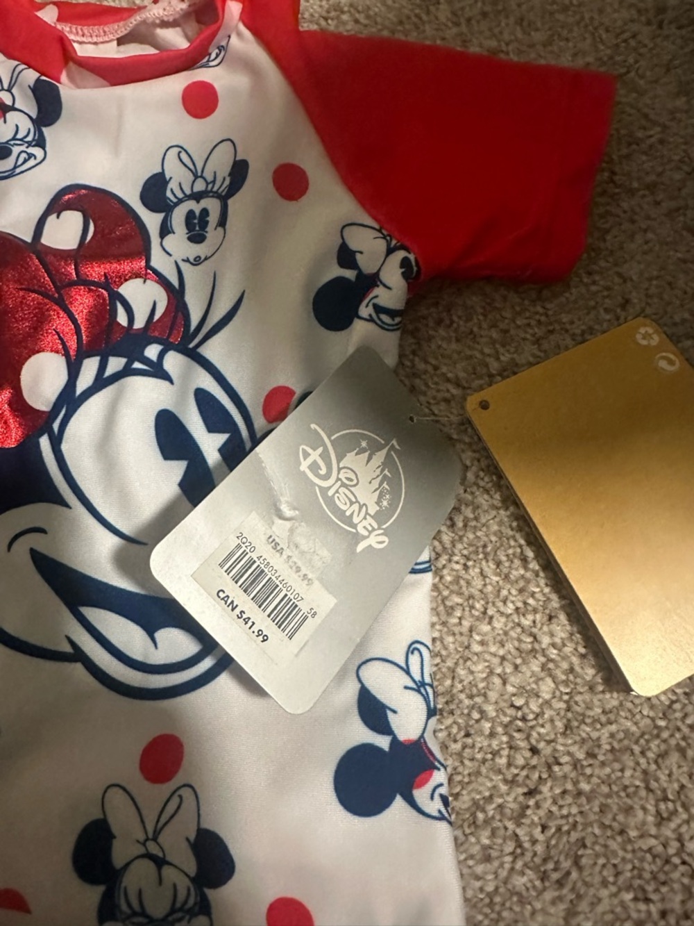 Disney Girls Minnie Mouse Rash Guard Swim Top in Red, White & Navy - Picture 2 of 3